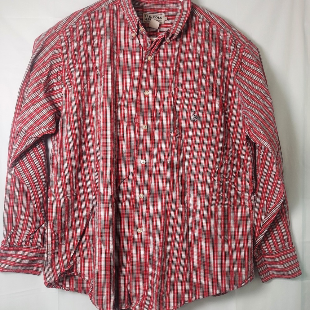 VTG US Polo Assn‎ Long Sleeve Button Down Shirt Red Plaid Men's Size XL